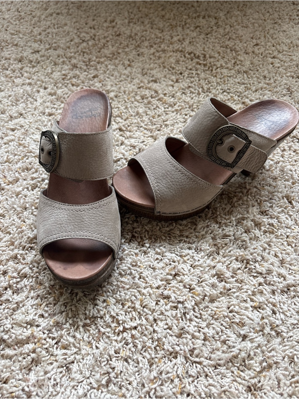 Dansko Ramona Slide Taupe Nubuck Leather Double Strap Heels Size 37